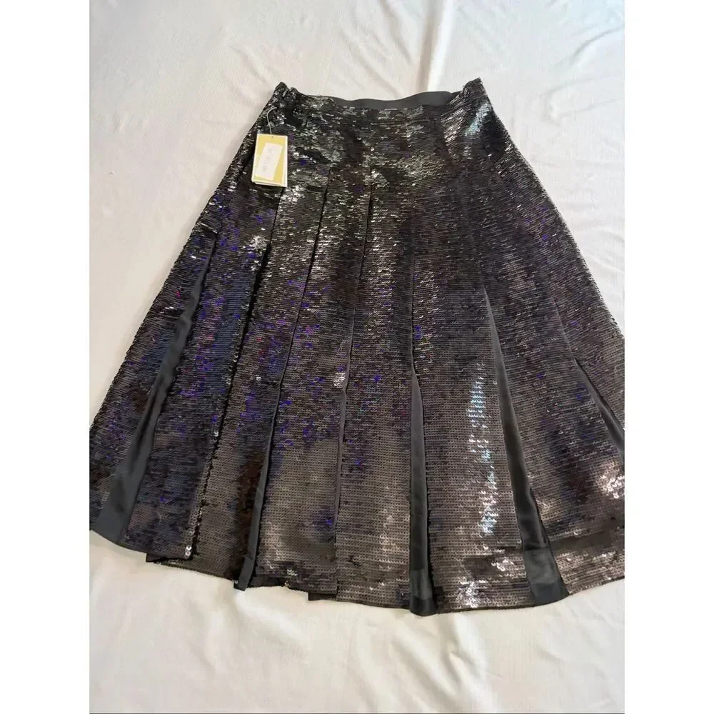 NWT Michael Kors Black Sequin Pleated A Line Cocktail Party Skirt Size 2 New